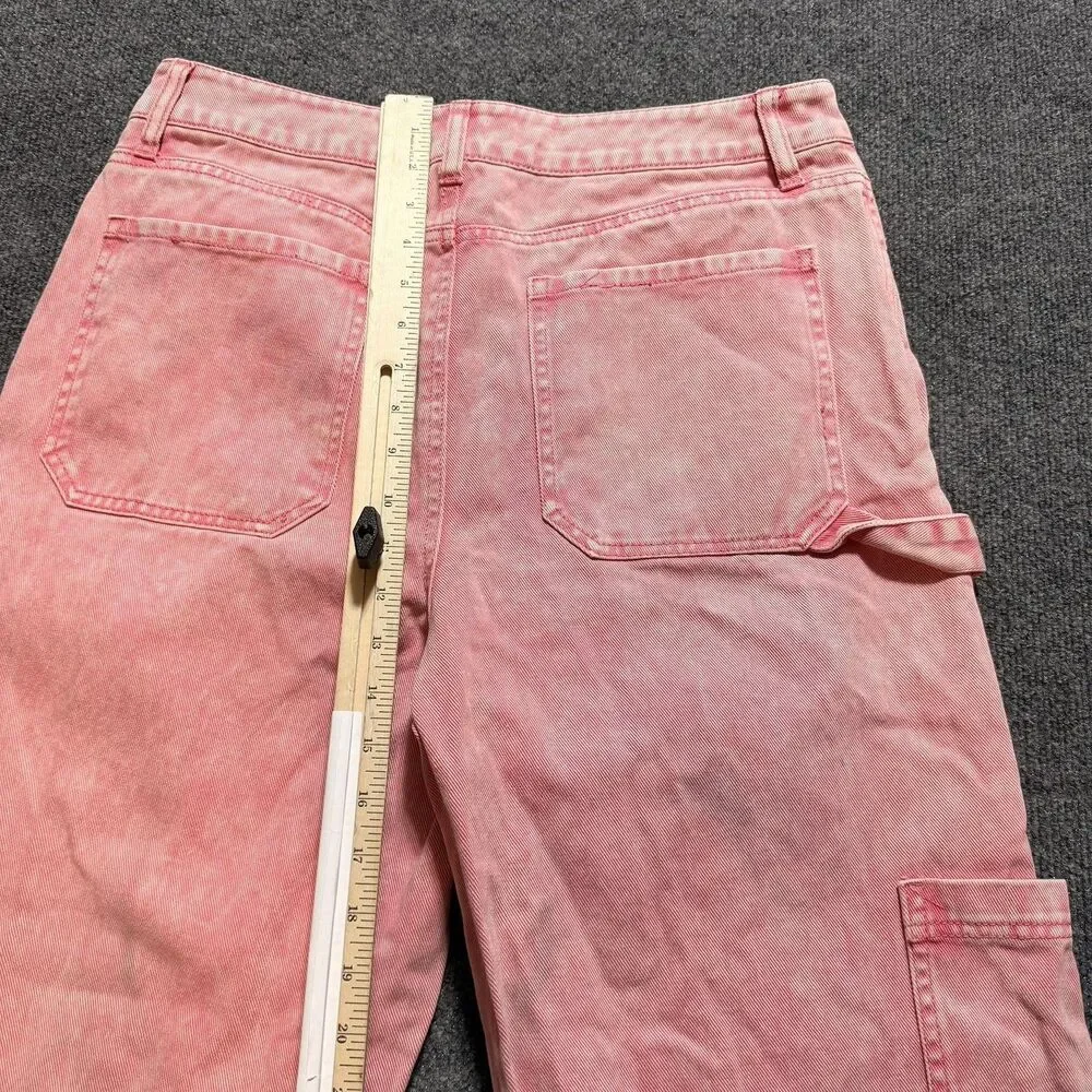 Full Tilt Jeans Women's 32 Pink Light Wash High Rise Straight Cargo Relaxed Fit